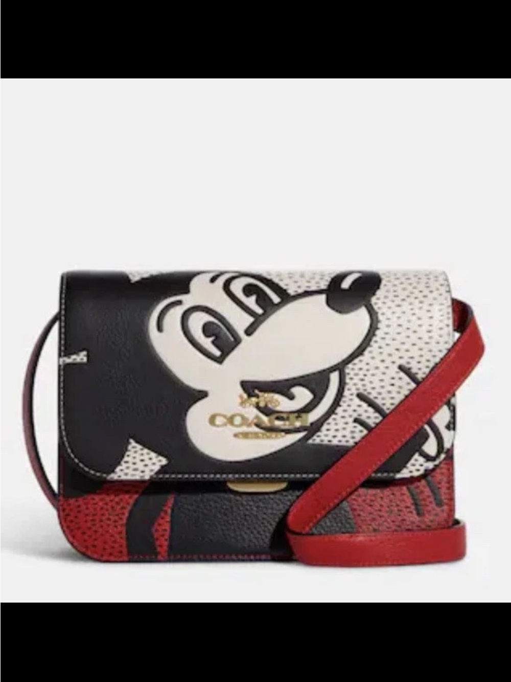 Coach Black, White & Red Mickey Graphic Crossbody Bag